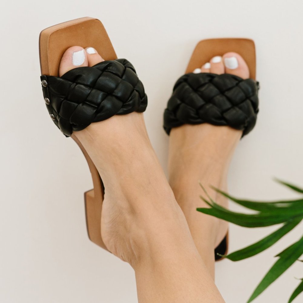 WeeBoo Authentic Self Square Toe Woven Heeled Slides - Picture 1 of 10